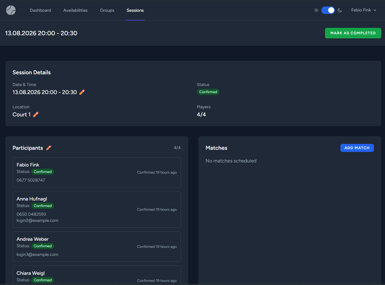 Session screen