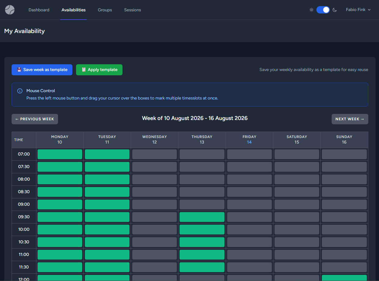 Availability slot planner